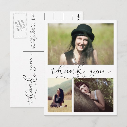 Dank u handgeschreven drie Afstuderen foto's Briefkaart (Voorkant / Achterkant)