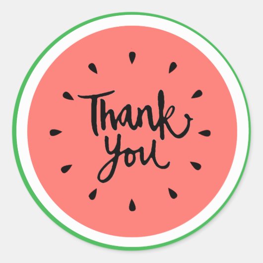 Dank u handlettering watermeloen ronde sticker (Voorkant)