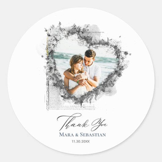 ** DANK U Hart ephemera AR18 Elegant Huwelijk Ronde Sticker (Voorkant)