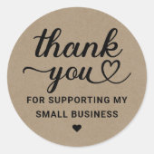 Dank u Hart Script Kraft Small Business Ronde Sticker (Voorkant)