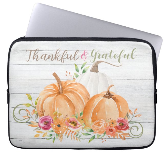 Dank u hartelijk | NajaarsHerfst Pumpkin-Waterverf Laptop Sleeve (Voorkant)