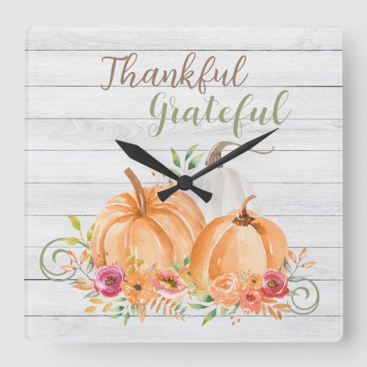 Dank u hartelijk | NajaarsHerfst Pumpkin-Waterverf Vierkante Klok (Voorkant)