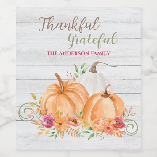 Dank u hartelijk | NajaarsHerfst Pumpkin-Waterverf Wijn Etiket (Enkel label)