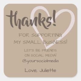 Dank u Hartlabels Social Media Natural Brown Vierkante Sticker