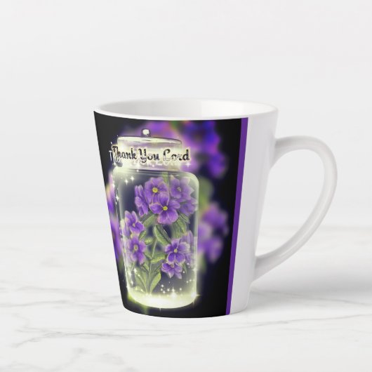 Dank u Heer (Paarse Pansies) Latte Mok (Rechts)