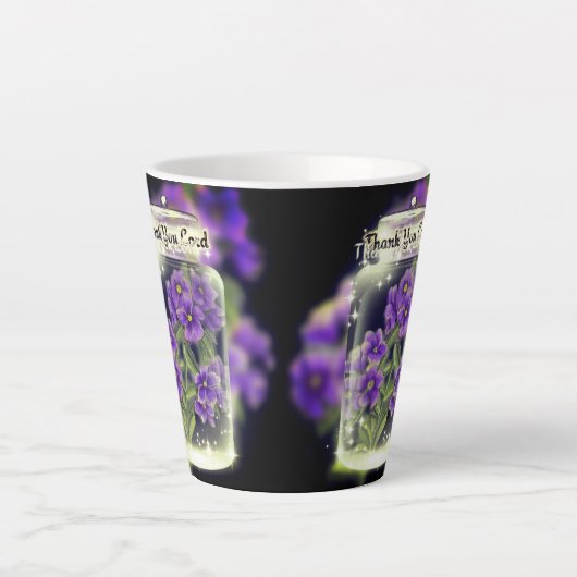 Dank u Heer (Paarse Pansies) Latte Mok (Voorkant)