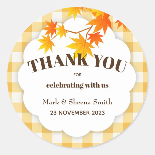 Dank u Herfst Autumn Gingham Maple Thanksgiving Ronde Sticker (Voorkant)