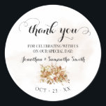 Dank u Herfst Eucalyptus Autumn Wedding Ronde Sticker<br><div class="desc">Voeg nota,  namen,  en datum aan het ontwerp toe. Voor extra aanpassing (doopvontkleur,  doopvontstijl),  klik op personalize,  scrol neer en klik op de verbinding "uitgeven gebruikend het Hulpmiddel van het Ontwerp". ** Controleer het collectie voor alle overeenstemmende design **</div>