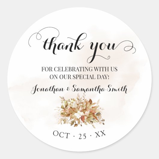 Dank u Herfst Eucalyptus Autumn Wedding Ronde Sticker (Voorkant)