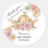 Dank u Herfst Floral Little Pumpkin Baby shower Ronde Sticker (Voorkant)