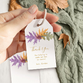 Dank u Herfst Foliage Elegant Gold Script Cadeaulabel