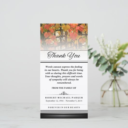 Dank u herfst laat Woorden niet uitdrukken Bedankkaart (Staand voorkant)