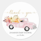 Dank u Herfst Roze  Truck Baby shower Ronde Sticker (Voorkant)