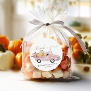 Dank u Herfst Roze  Truck Baby shower Ronde Sticker