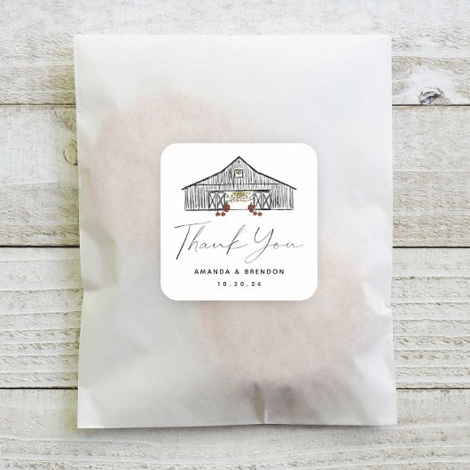 Dank u Herfst schuur pompoenen bruiloft Vierkante Sticker