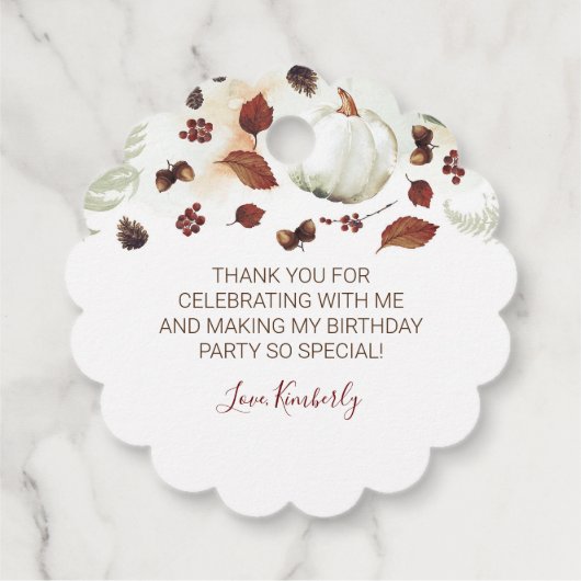 Dank u Herfst verjaardagsfeestje Bedankjes Labels (Achterkant)