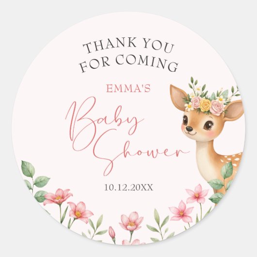 Dank u Herten Floral Baby shower Ronde Sticker (Voorkant)