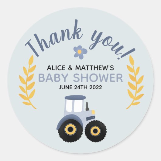 Dank u het Baby shower van de Traceur van het Blau Ronde Sticker (Voorkant)