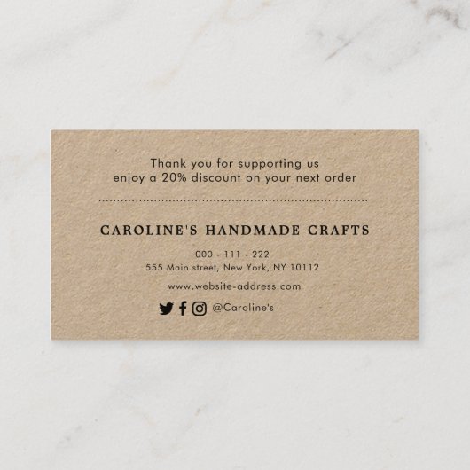 dank u het kraftbericht van het script visitekaartje (Achterkant)