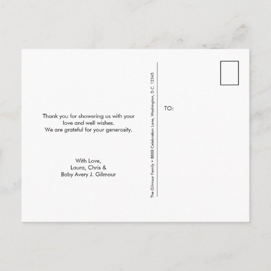 Dank u het Manuscript Gepersonaliseerde Baby showe Aankondigingskaart (Achterkant)