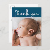 Dank u het Manuscript Modern blue Baby Foto Geboor Aankondigingskaart (Voorkant / Achterkant)