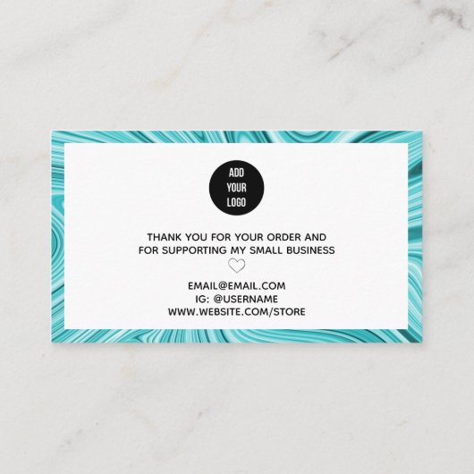 Dank u het moderne manuscript blauwgroen turkooise visitekaartje (Achterkant)