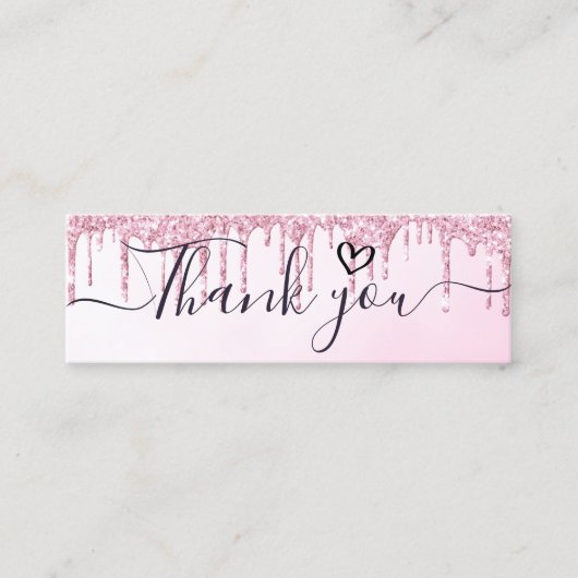 dank u het roze script glitter insert business mini visitekaartje (Voorkant)