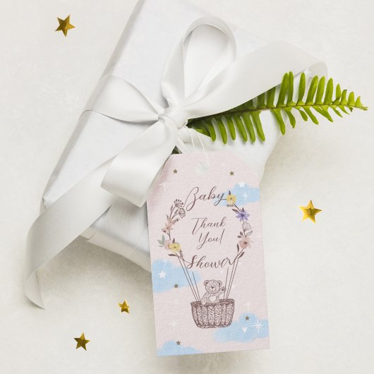 Dank u Hete Luchtballon Teddy Bear Roze Cadeaulabel