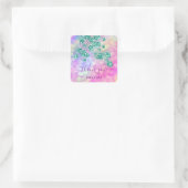 Dank u Holograaf Roze Groen Bloemen 16e Vierkante Sticker (Tas)