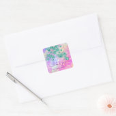 Dank u Holograaf Roze Groen Bloemen 16e Vierkante Sticker (Envelop)