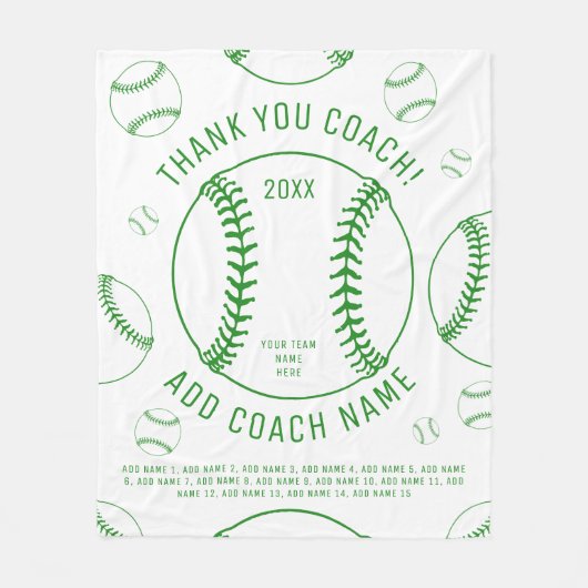 Dank u honkbal coach groene team speler namen fleece deken (Voorkant)