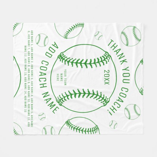Dank u honkbal coach groene team speler namen fleece deken (Voorkant (Horizontaal))
