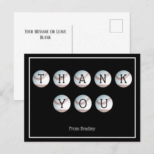 Dank u honkbal op maat gepersonaliseerd briefkaart (Voorkant / Achterkant)
