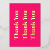 Dank u Hot Pink Gold Folie Uitnodiging (Voorkant)