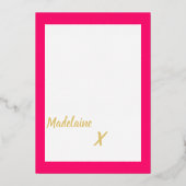 Dank u Hot Pink Gold Folie Uitnodiging (Achterkant)