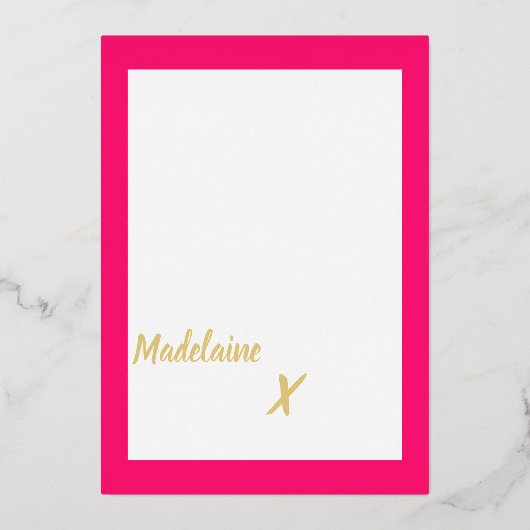 Dank u Hot Pink Gold Folie Uitnodiging (Achterkant)