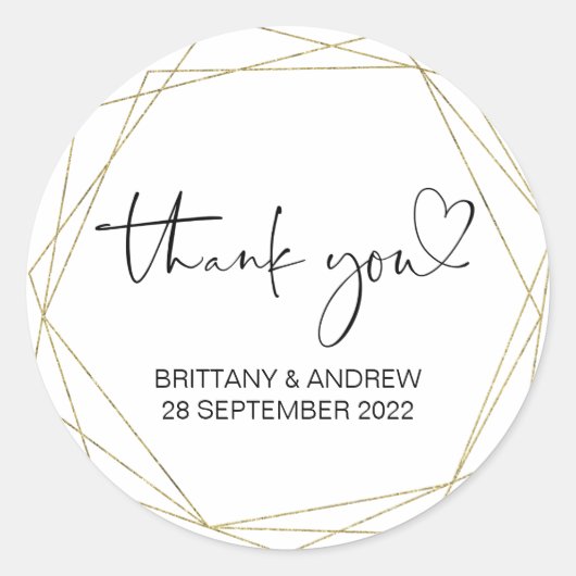 Dank u huwelijksgunst Treat Bag Jar Schattige Gold Ronde Sticker (Voorkant)