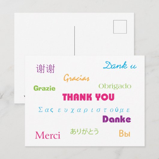 Dank u in vele talen roze blauw Paarse groen Briefkaart (Voorkant / Achterkant)