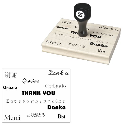 Dank u in vele verschillende talen rubberstempel (Gestempeld)