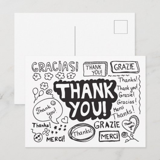 Dank U In Verschillende Talen Briefkaart (Voorkant / Achterkant)