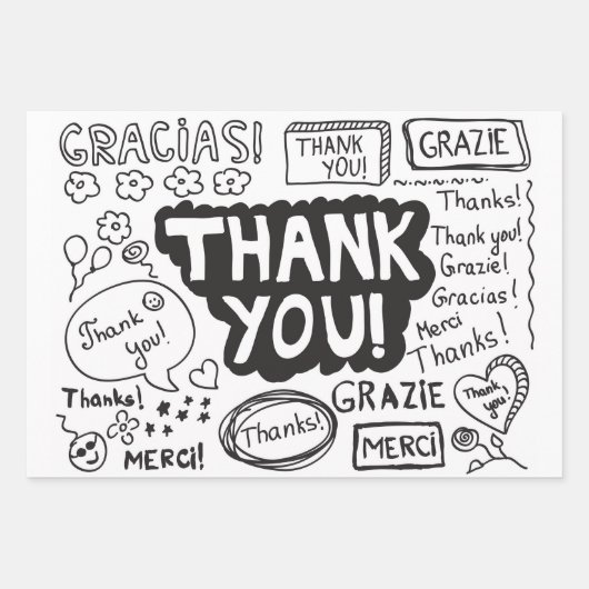 Dank u in verschillende talen inpakpapier vel (Voorkant)
