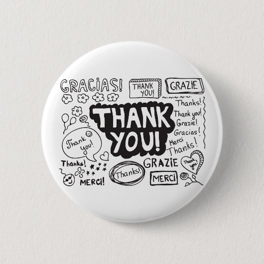 Dank u in verschillende talen ronde button 5,7 cm (Voorkant)