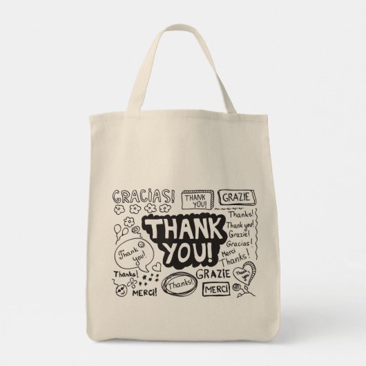 Dank u in verschillende talen tote bag (Achterkant)