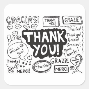 Dank u in verschillende talen vierkante sticker