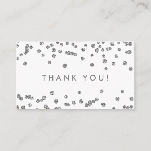 Dank u invoegen Silver Glitter Confetti White Informatiekaartje (Voorkant)
