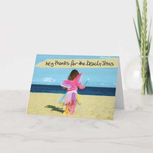 Dank u Jesus voor het strandWenskaart Bedankkaart (Voorkant)