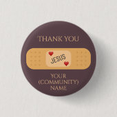 Dank u Jezus Christus genezer redder paarse Button (Voorkant)
