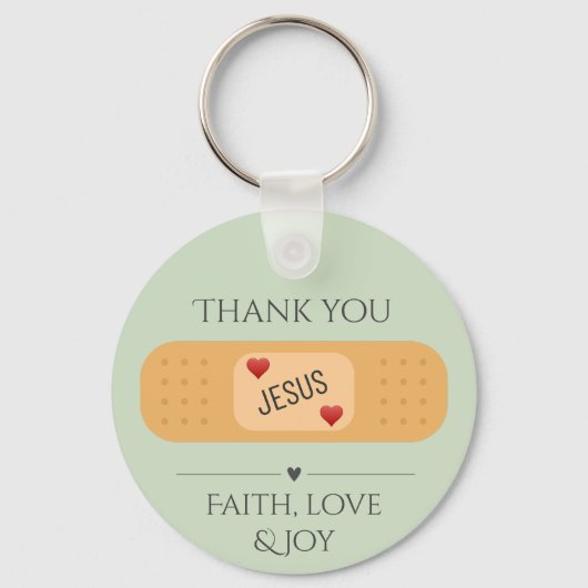 Dank u Jezus genezende heer groene Button Sleutelhanger (Voorkant)