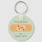 Dank u Jezus genezende heer groene Button Sleutelhanger (Achterkant)