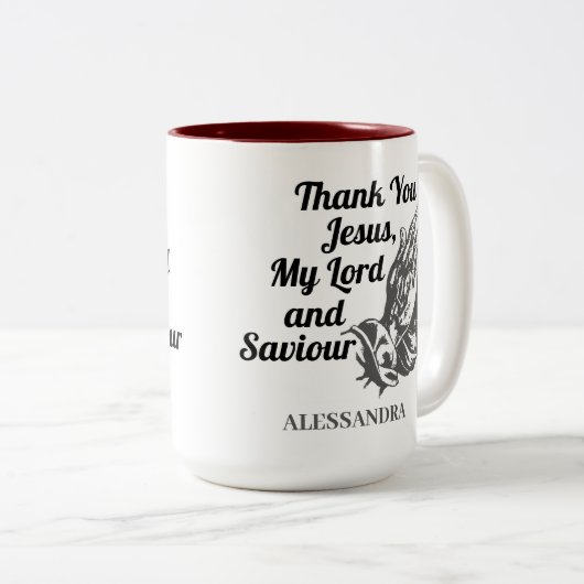 Dank u, Jezus, mijn Heer en Savior Prayer Hands Tweekleurige Koffiemok (Voorkant rechts)